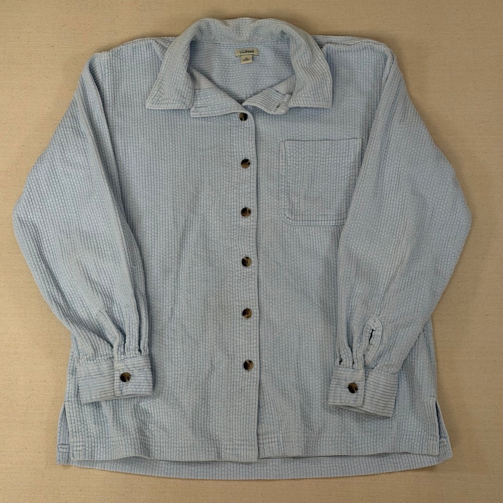 LL Bean Womens Blue 100% Cotton Corduroy Button Down Shirt Womens Small
